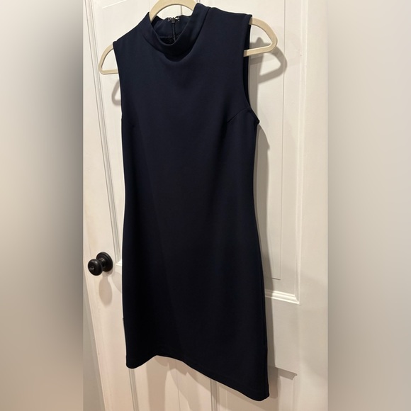 LIKE NEW Sharagano Deep Navy Blue Mock Neck Sleeveless Sheath Dress - Picture 3 of 12